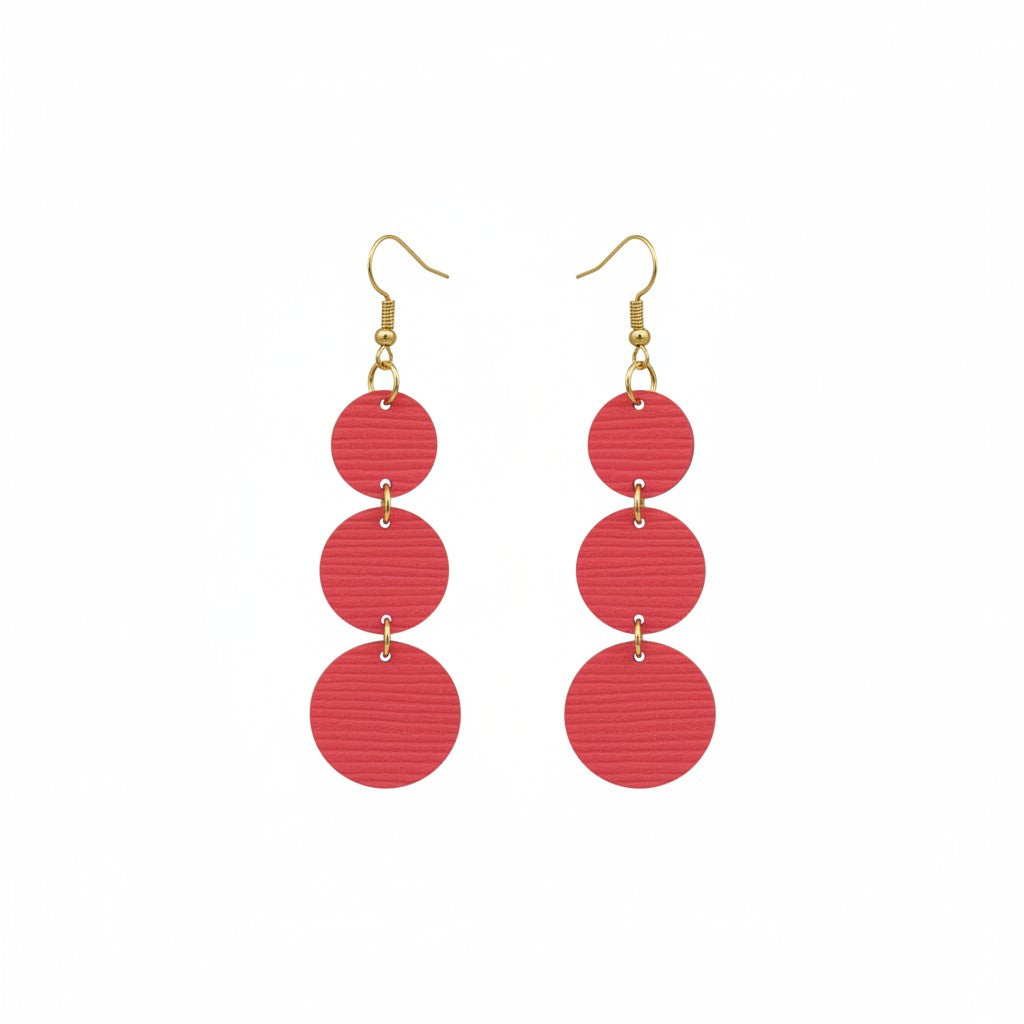 Living Coral Triple Circle Leather Earrings