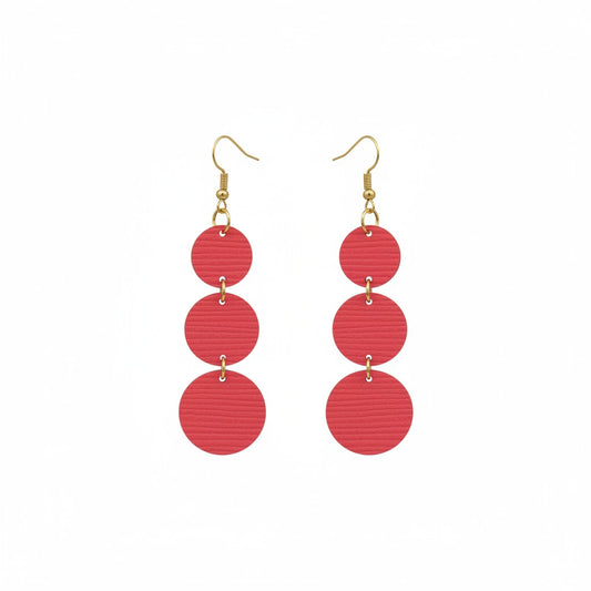 Living Coral Triple Circle Leather Earrings