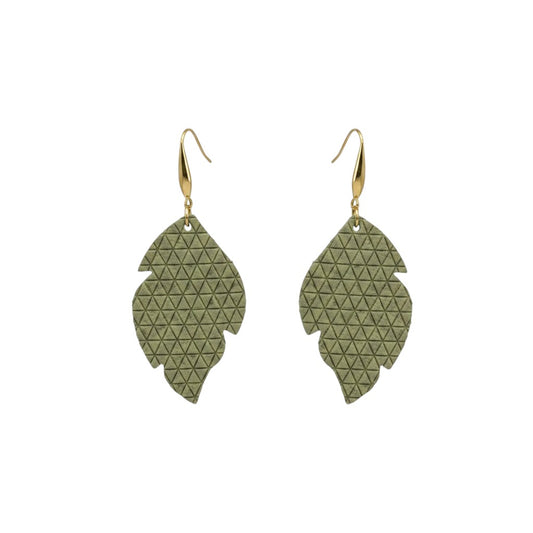 Olive Khaki Mini Triangle Cut Leaf Leather Earrings