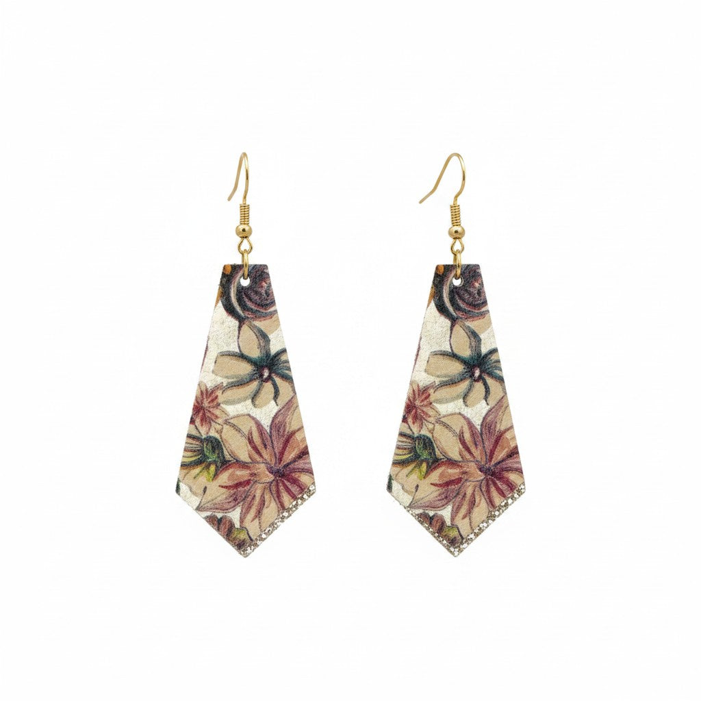 Sunny Day Floral Angled Bar Leather Earrings
