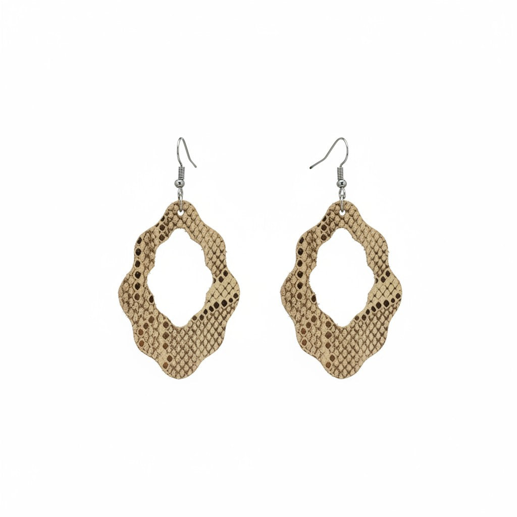 Rose Gold Metallic Open Scallop Leather Earrings