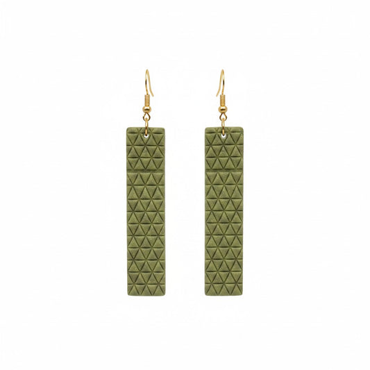 Olive Khaki Mini Triangle Bar Leather Earrings