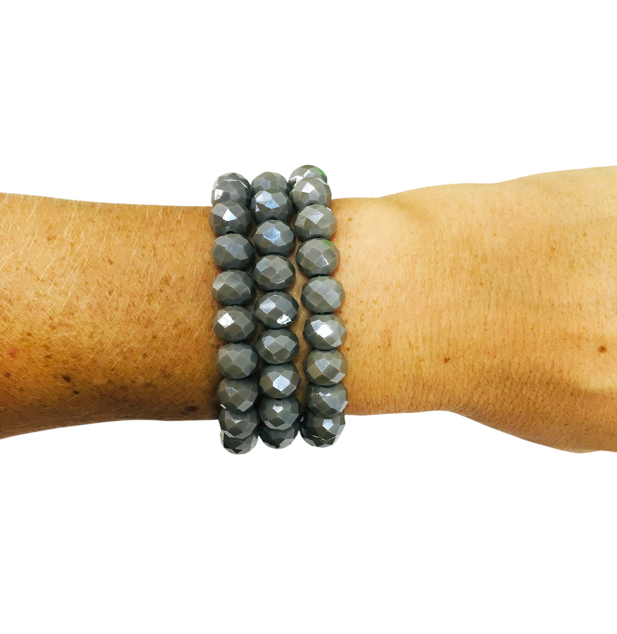 Gray Glass Bead Multi-Strand Stretch Bracelet