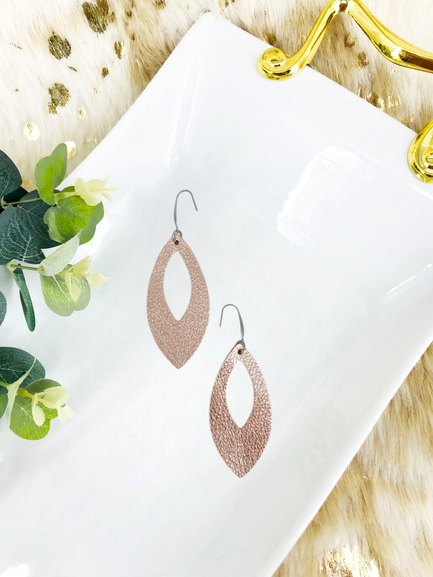 Metallic Rose Gold Leather Earrings - E19-1651