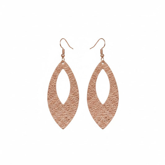 Pebbled Rose Gold Open Leaf Leather Earrings