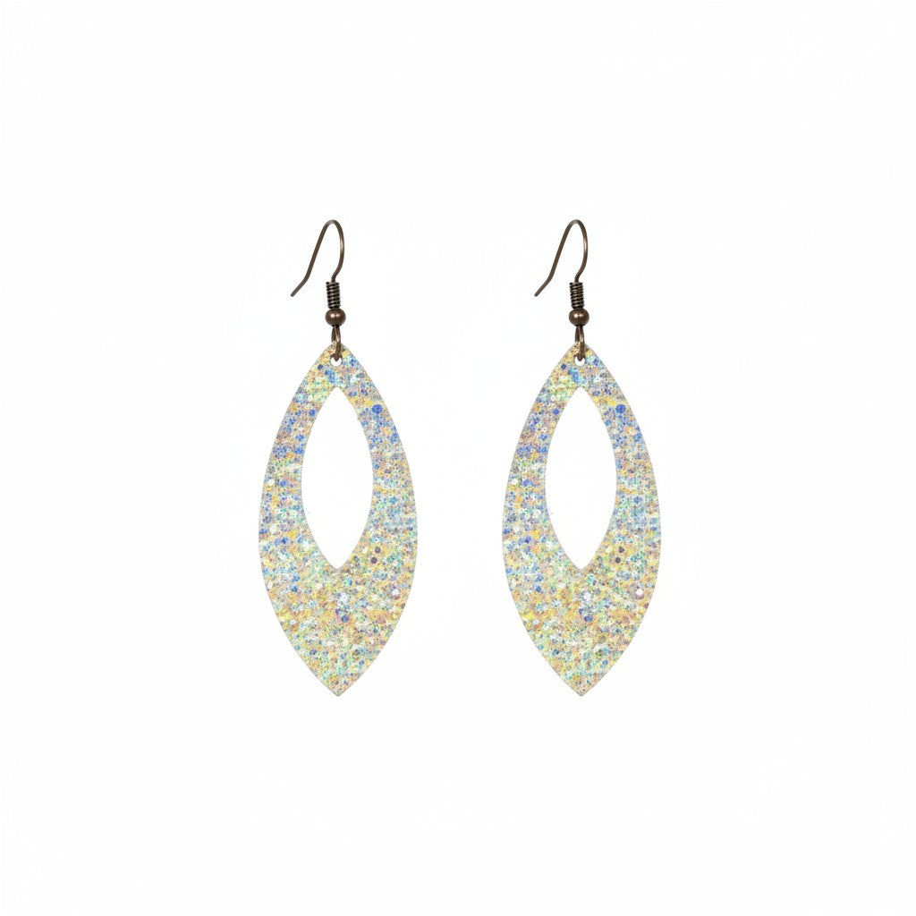Silver Halo Iridescent Open Leaf Leather Earrings