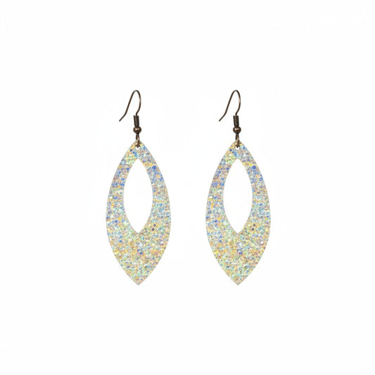 Silver Halo Iridescent Open Leaf Leather Earrings