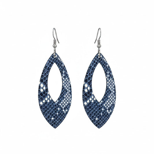 Navy Frost Snake Leather Earrings