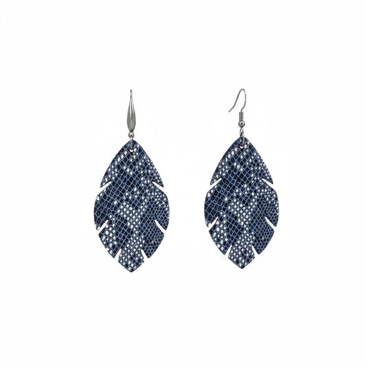 Navy Frost Feather Snake Leather Earrings