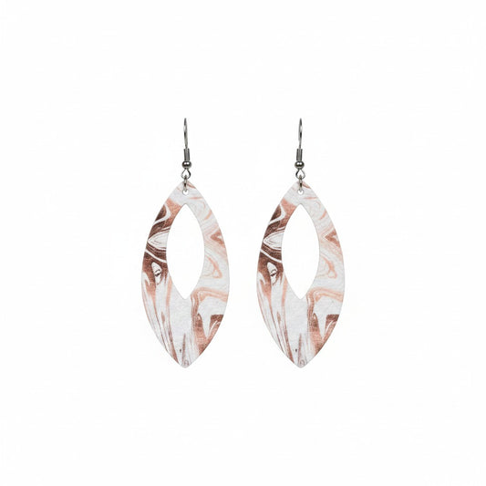 Root Beer Marble Open Leaf Leather Earrings