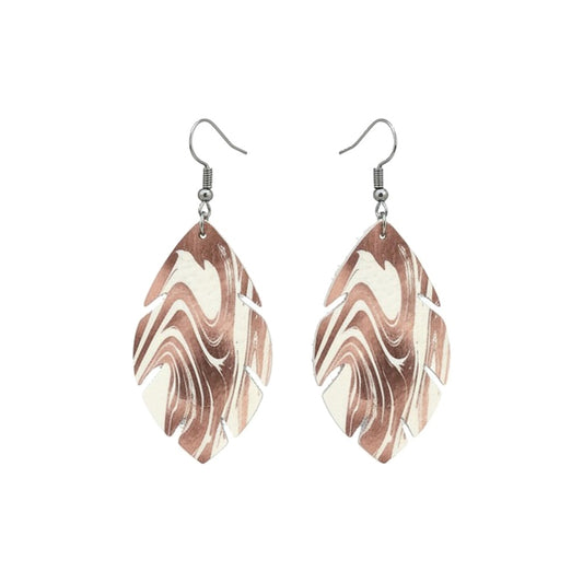 Marbled Root Beer Cut Leaf Leather Earrings
