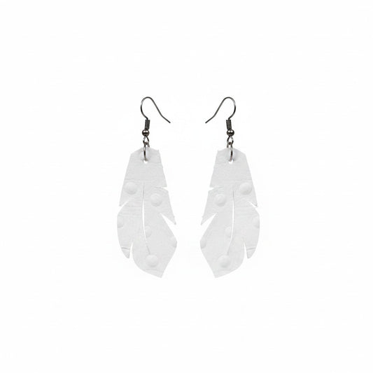 Bright White Ostrich Feather Leather Earrings