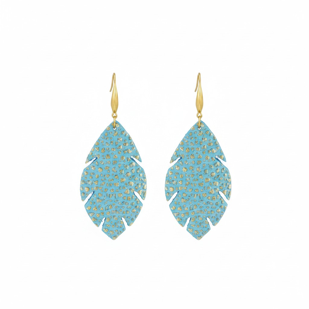 Gold Tipped Mint Cut Leaf Leather Earrings