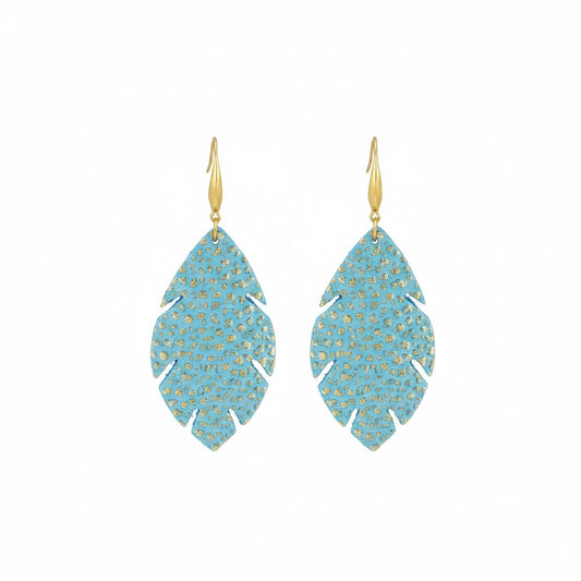 Gold Tipped Mint Cut Leaf Leather Earrings