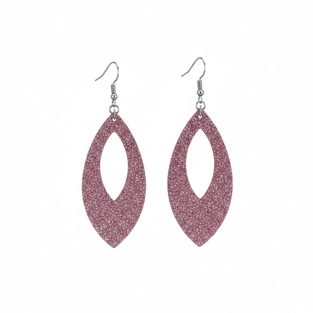 Deep Raspberry Dazzle Open Leaf Leather Earrings