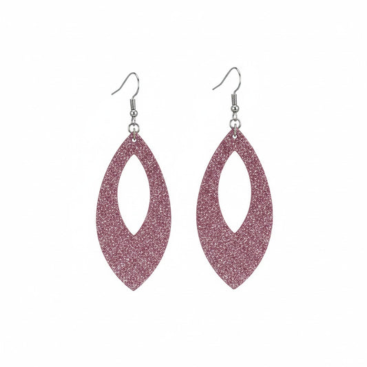 Deep Raspberry Dazzle Open Leaf Leather Earrings