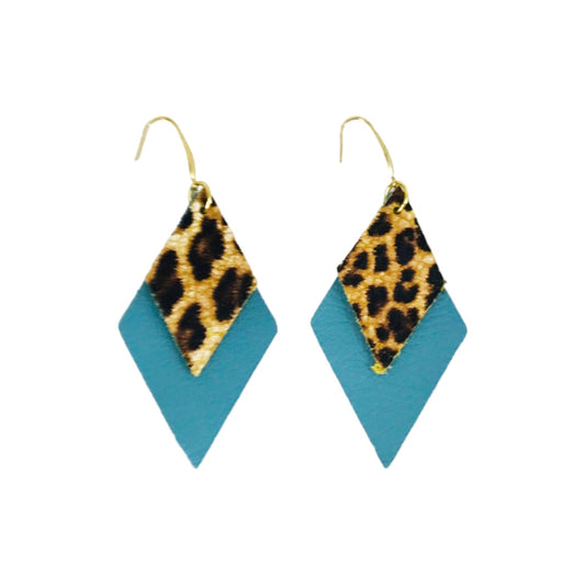 Peacock Blue & Cheetah Layered Diamond Earrings