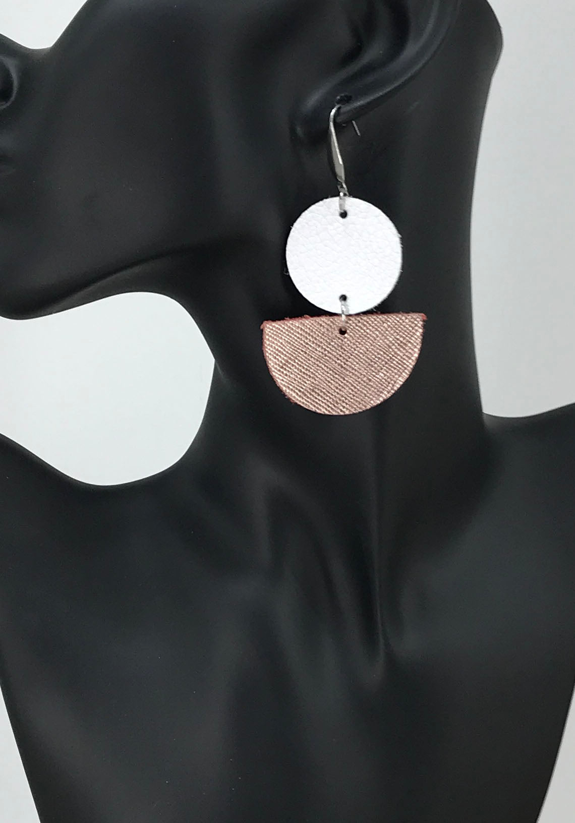 White Leather and Rose Gold Embossed Leather Earrings - E19-1684