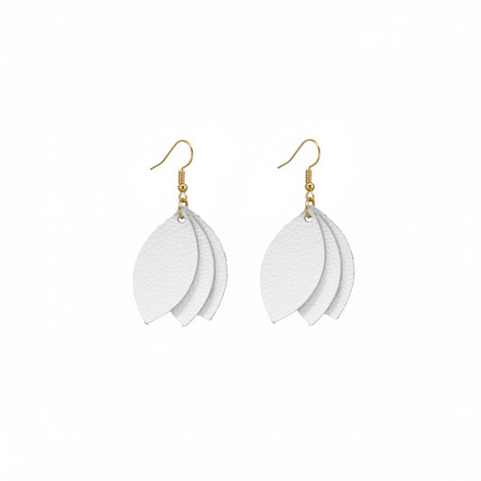 Imperial White Layered Petal Leather Earrings