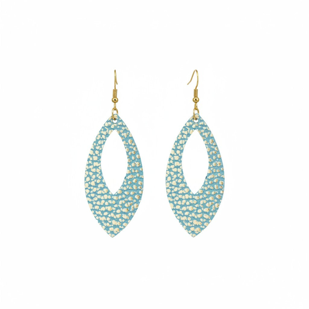 Gold Tipped Mint Open Leaf Leather Earrings