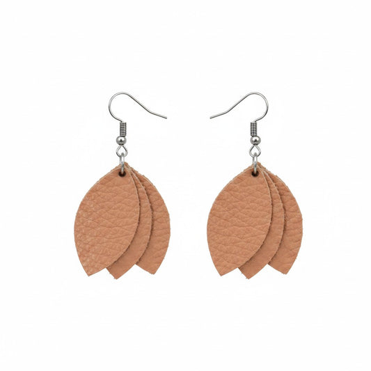 Peachy Salmon Layered Petal Leather Earrings