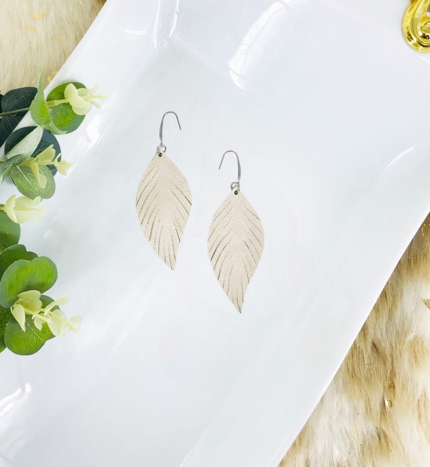Champagne Leather Earrings - E19-1688