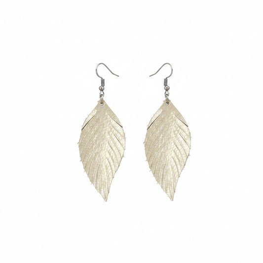 Champagne Pearlized Leaf Leather Earrings