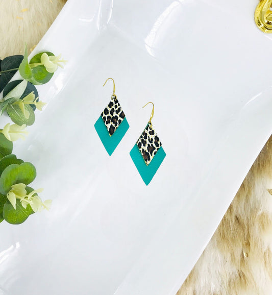 Aqua Leather and Cheetah Pring Leather Earrings - E19-1691