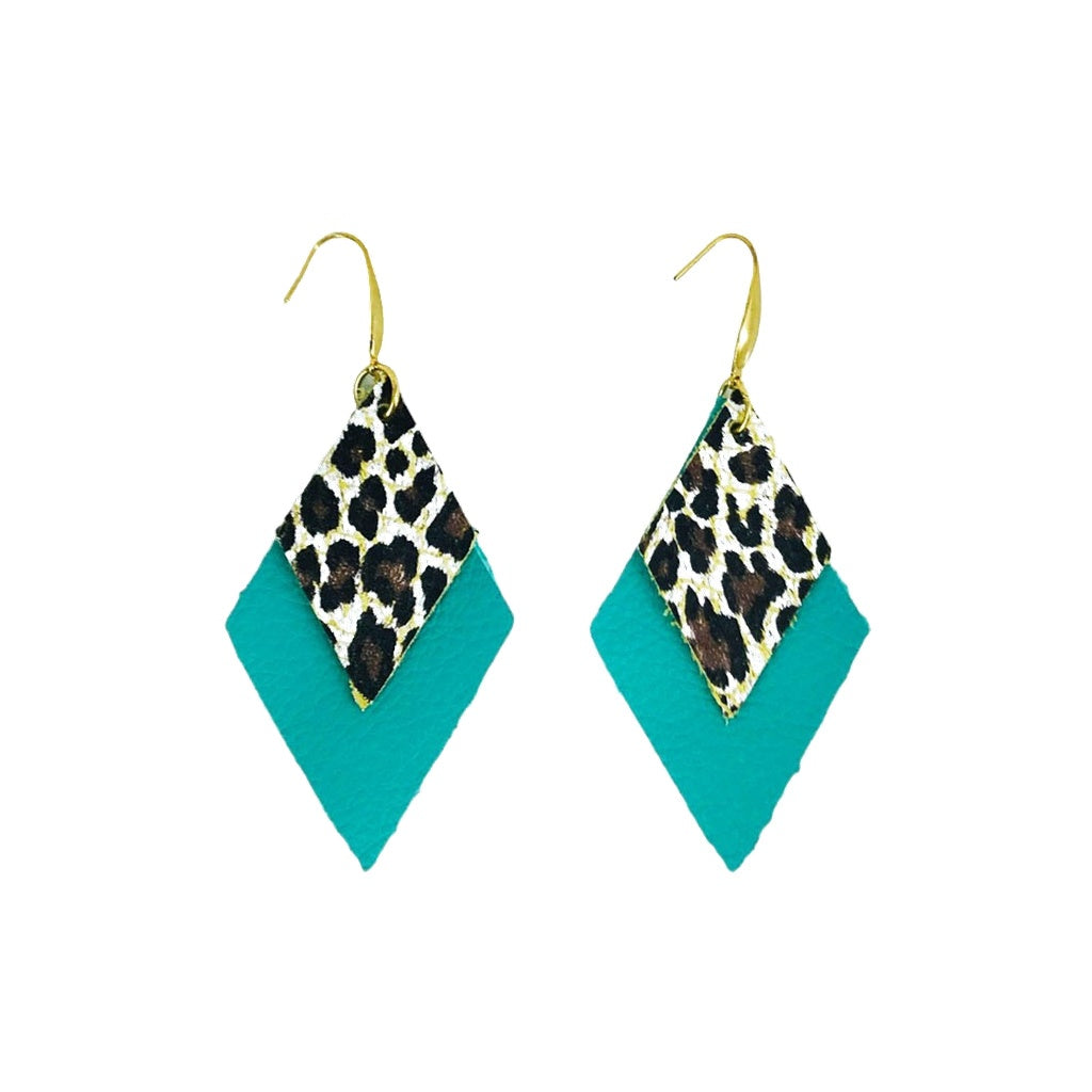 Aqua & Baby Chocolate Cheetah Layered Diamond Earrings