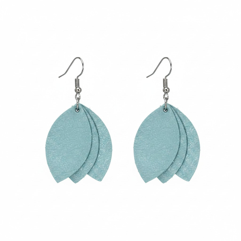 Pearlized Ice Princess Layered Petal Leather Earrings