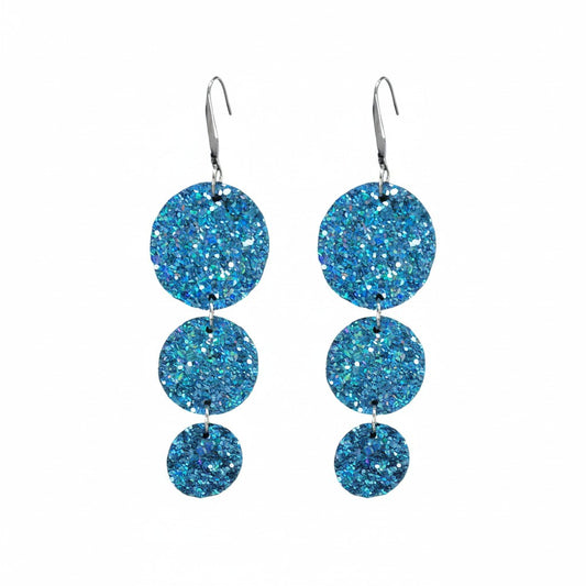 Blue Lagoon Glitter Triple Circle Earrings