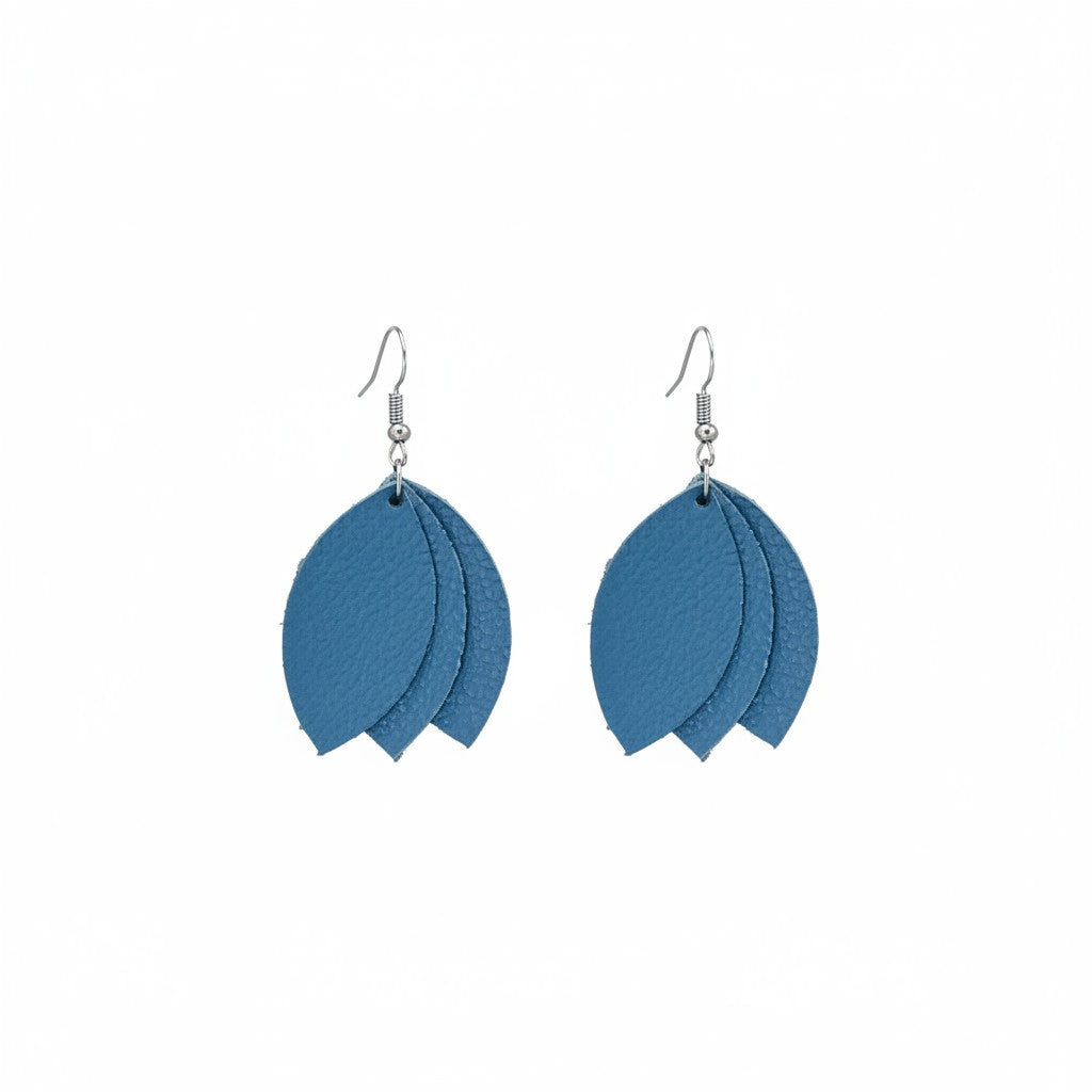 Air Force Blue Layered Petal Leather Earrings