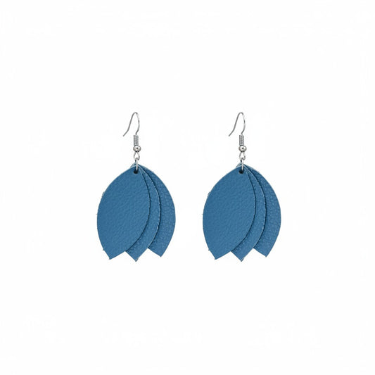 Air Force Blue Layered Petal Leather Earrings