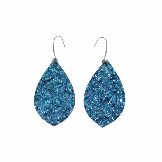 Blue Lagoon Glitter Pointed Teardrop Earrings