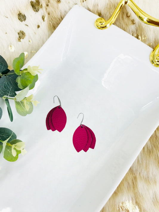 Fuchsia Hot Pink Leather Earrings - E19-1710