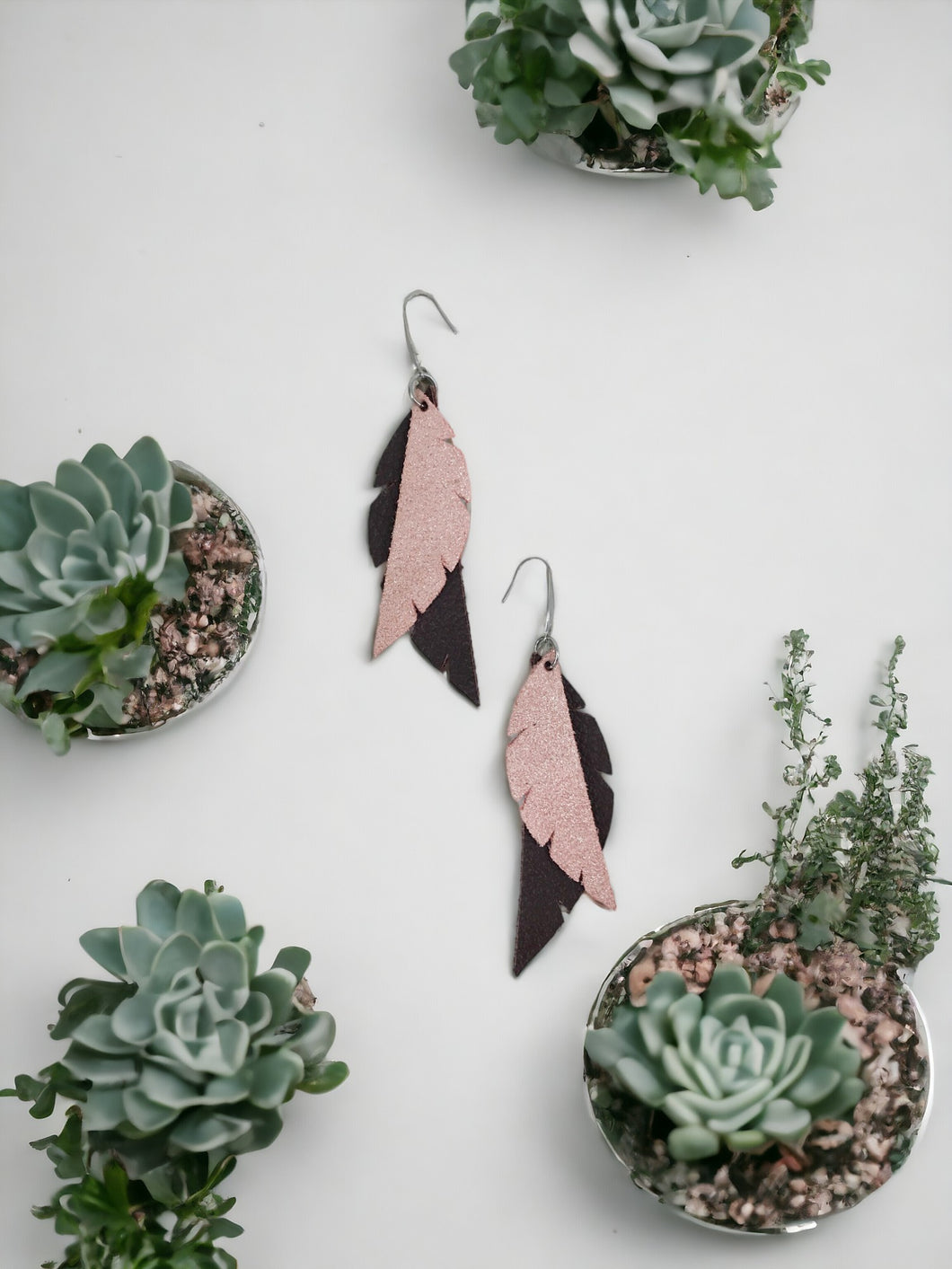 Brown and Pink Genuine Leather Earrings - E19-171
