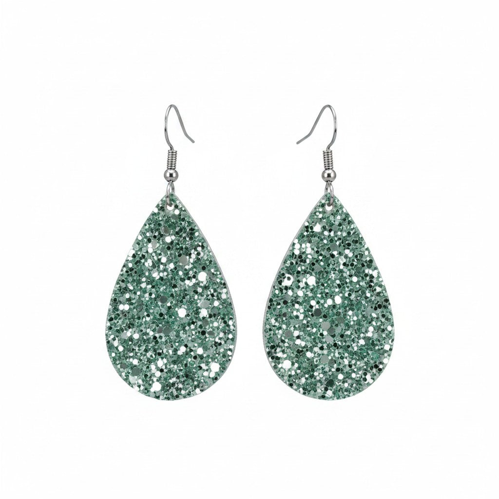 Sea Glass Glitter Teardrop Earrings