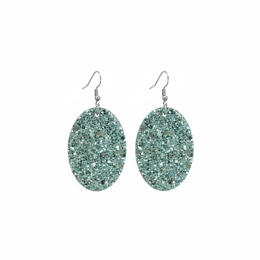 Sea Glass Glitter Oval Earrings