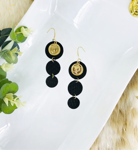 Matte Black Amazon Cobra Leather Earrings - E19-1737