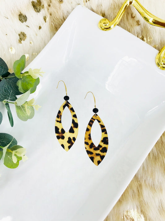 Gold Metallic Banana Leopard Leather Earrings - E19-1741