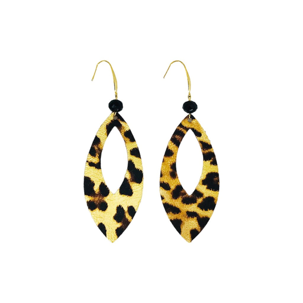 Gold Metallic Banana Leopard Cutout Earrings