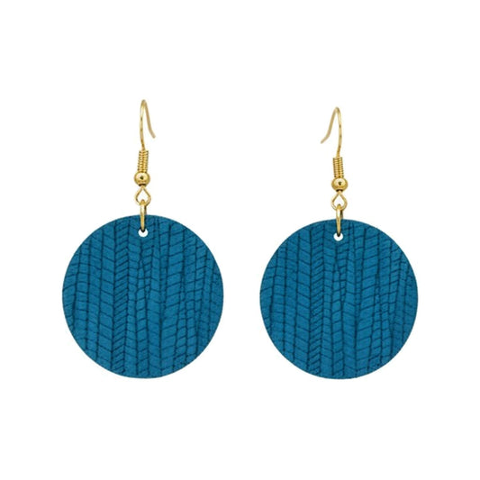 Teal Palm Leaf Circle Leather Earrings