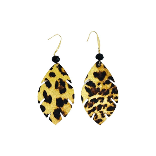 Gold Metallic Banana Leopard Leaf Earrings