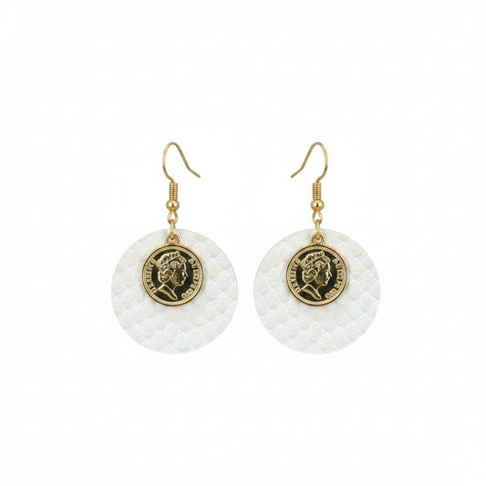 White Coin Snake Leather Earrings