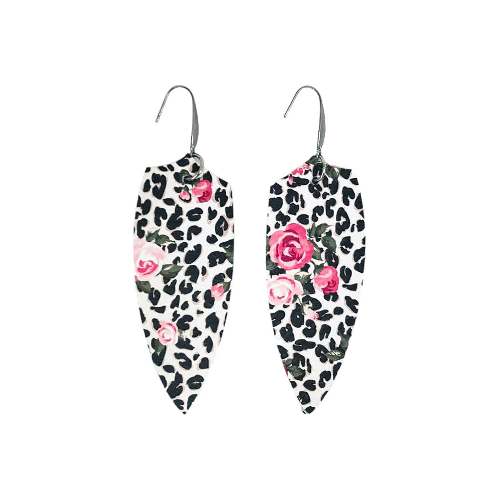 Rose Print Leopard Dangle Earrings