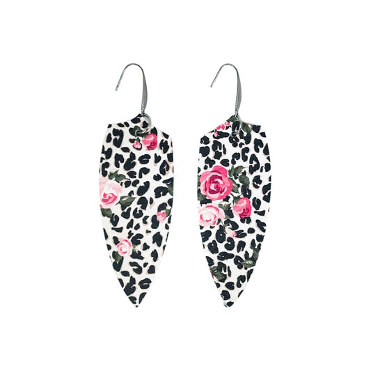 Rose Print Leopard Dangle Earrings