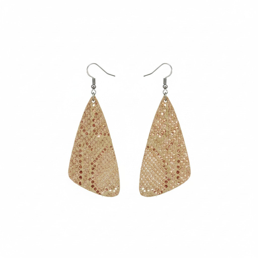 Rose Gold Metallic Angled Bar Leather Earrings