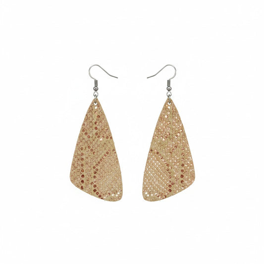 Rose Gold Metallic Angled Bar Leather Earrings