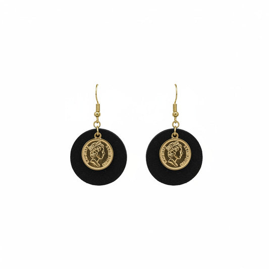 Black Coin Snake Leather Earrings