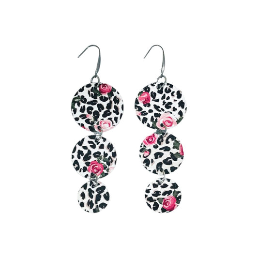 Rose Print Leopard Tiered Circle Earrings